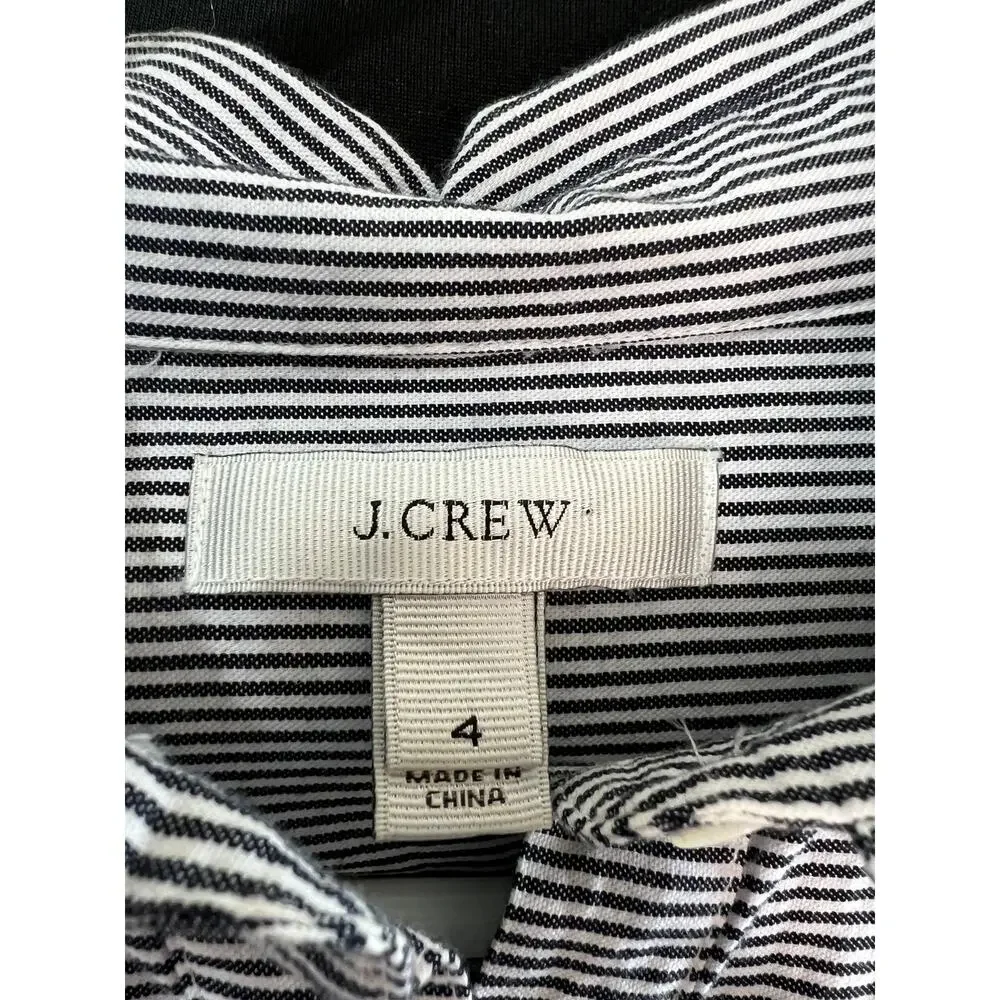 J Crew Black White Striped Roll Tab Sleeve Cotton Boyfriend Popover Size 4